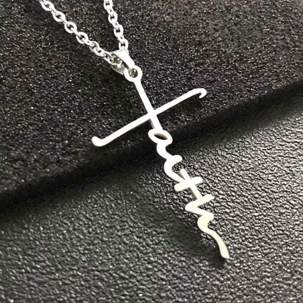 Faith Uplifting Words Stainless Steel Cross Necklace - Ella Moore