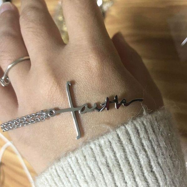 Faith Uplifting Words Stainless Steel Cross Necklace - Ella Moore