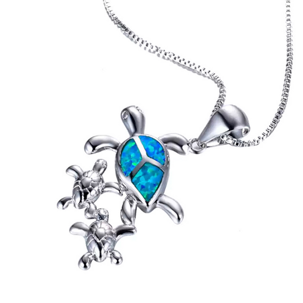Family of Turtles Sterling Silver Opal Necklace - Ella Moore
