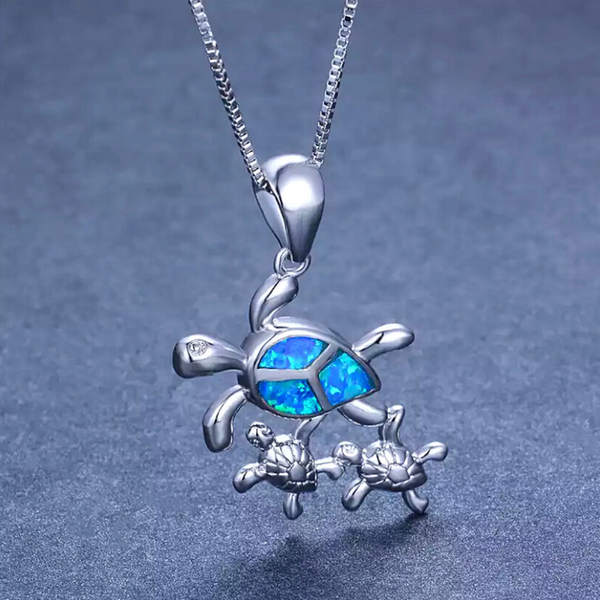Family of Turtles Sterling Silver Opal Necklace - Ella Moore