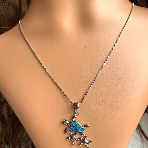 Family of Turtles Sterling Silver Opal Necklace - Ella Moore