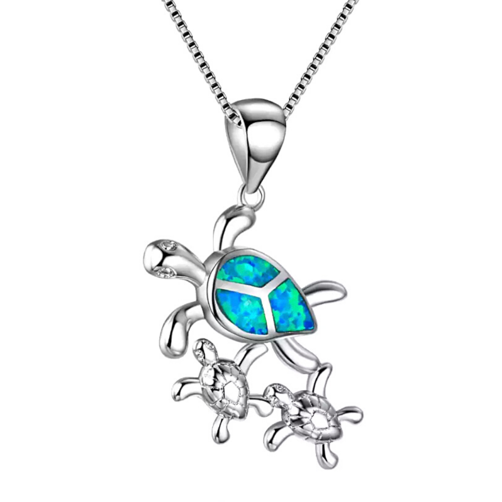 Family of Turtles Sterling Silver Opal Necklace - Ella Moore
