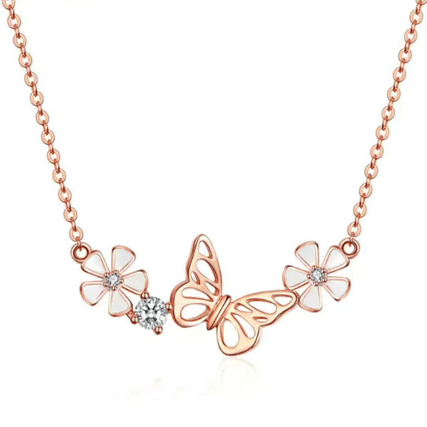 Enchanting Floral Butterfly Sterling Silver Necklace - Ella Moore