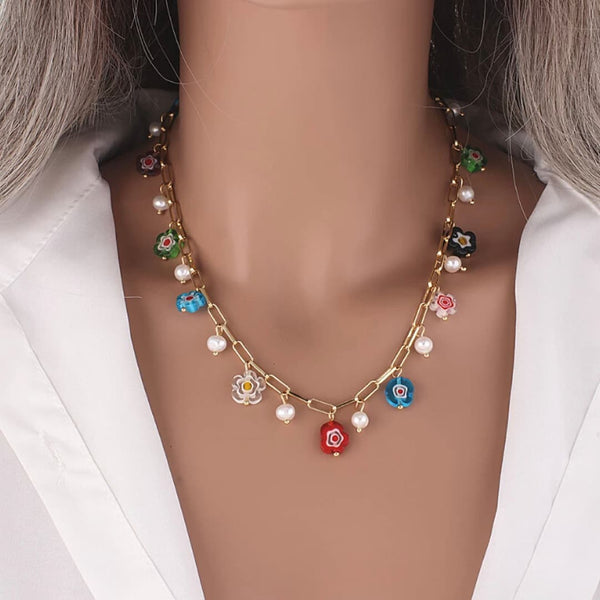 Sophisticated Flower Bead and Pearl Freshwater Necklace - Ella Moore
