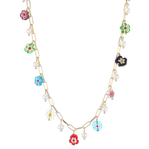 Sophisticated Flower Bead and Pearl Freshwater Necklace - Ella Moore