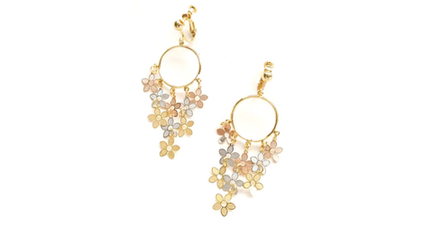 Delicate Floral Dangle Hoop Gold Clip On Earrings - Ella Moore