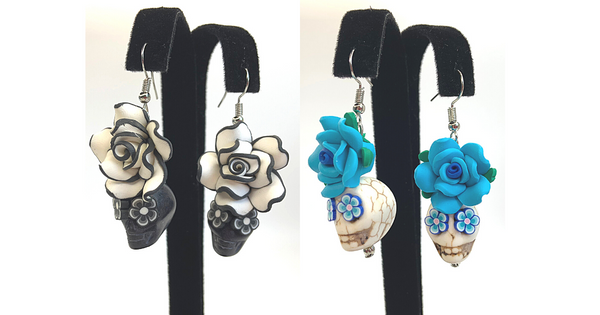 Handmade Flower Skull Earrings - Ella Moore