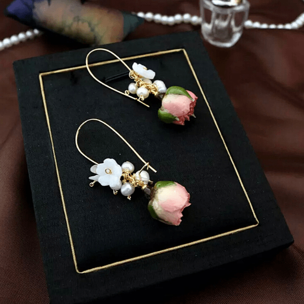 Delicately Exquisite Hand-made Freshwater Pearl & Real Pink Rose Gold Earrings - Ella Moore