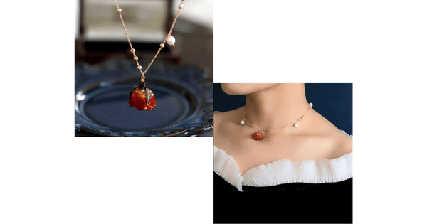 Enchanting Freshwater Pearl & Real Red Rose Gold Necklace - Ella Moore