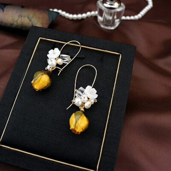 Delicately Exquisite Hand-made Freshwater Pearl & Real Yellow Rose Gold Earrings - Ella Moore