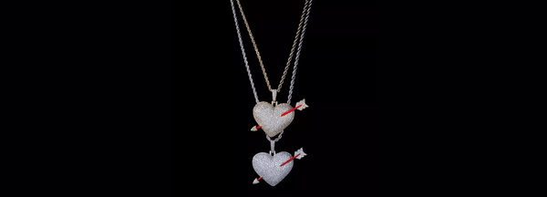Glamorous Large Bold Sparkling Silver or Gold Heart Pendent Necklace with cupids arrow - Ella Moore