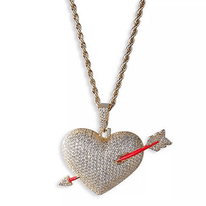 Glamorous Large Bold Sparkling Gold Heart Pendent Necklace with cupids arrow - Ella Moore