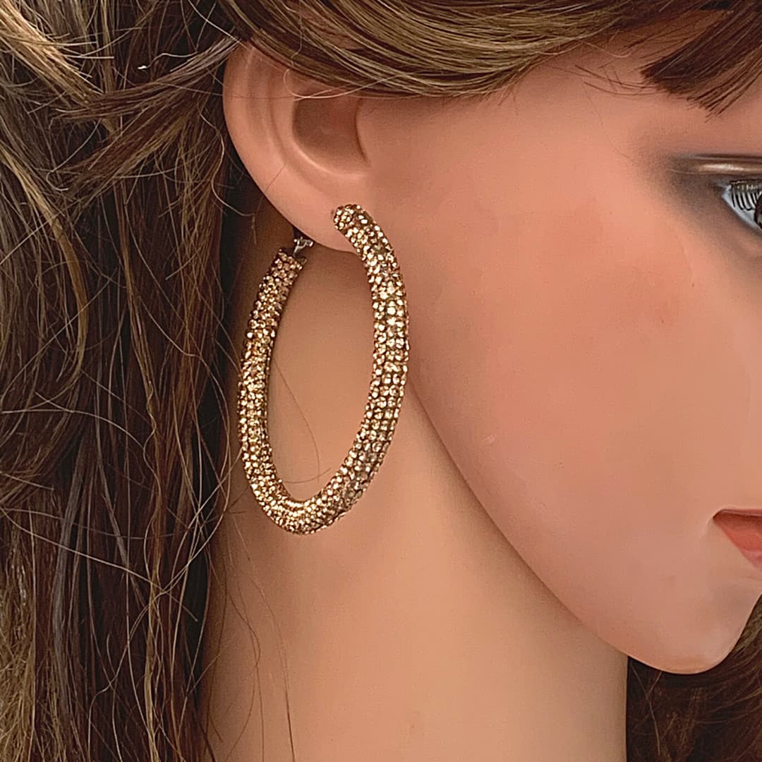 Glittering Extra Large Gold Rhinestone Hoop Earrings - Ella Moore