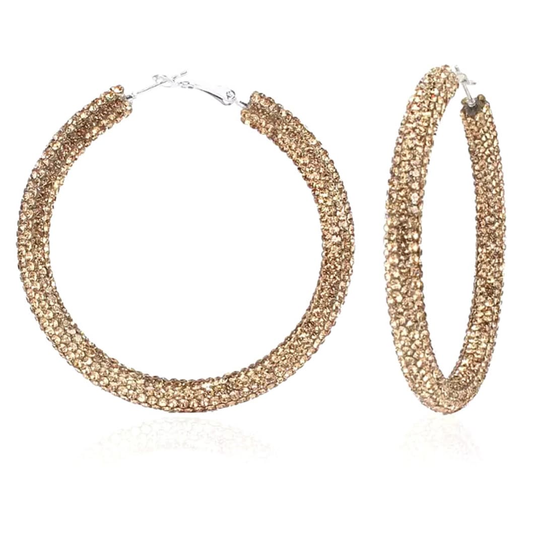 Glittering Extra Large Gold Rhinestone Hoop Earrings - Ella Moore