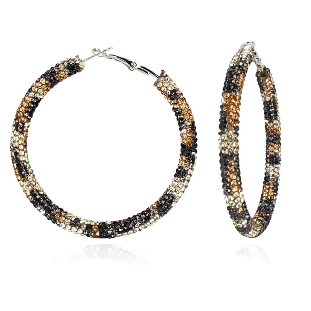 Glittering Extra Large Leopard Rhinestone Hoop Earrings - Ella Moore