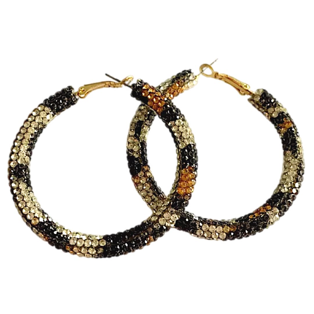 Black CZ Rhinestone Hoop Earrings | 1.4