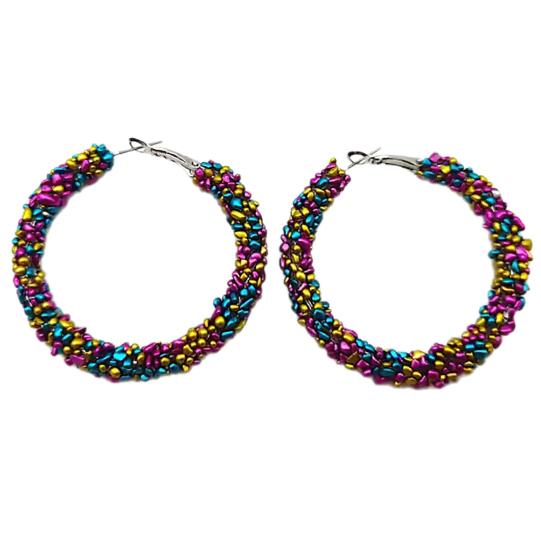 Large Mardi Gras Beaded Hoop Earrings - Ella Moore