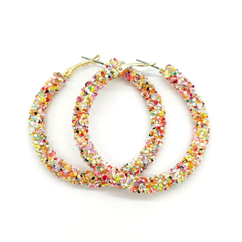 Glittering Large Pink Confetti Sequins Hoop Earrings - Ella Moore