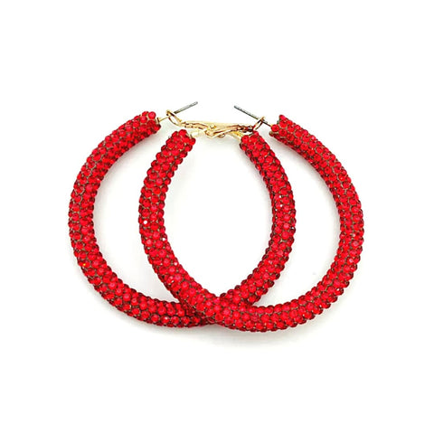 Glittering Large Red Rhinestone Hoop Earrings - Ella Moore