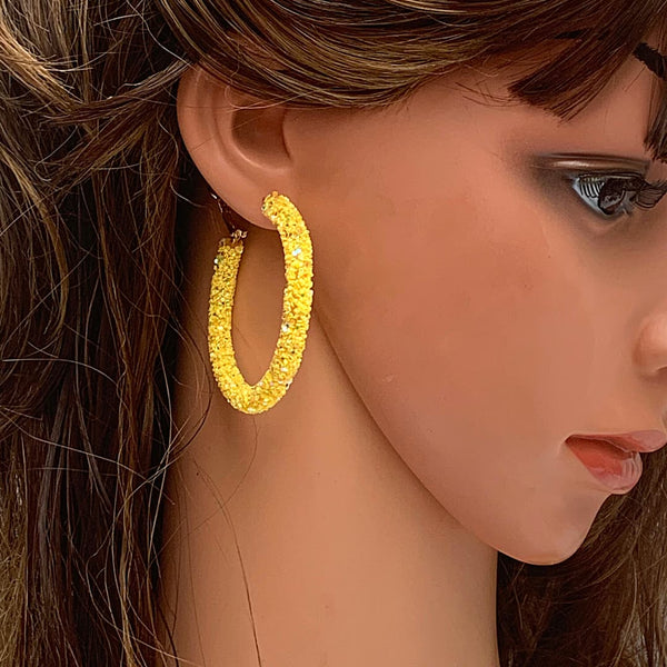 Glittering Large Yellow Sequin Hoop Earrings - Ella Moore