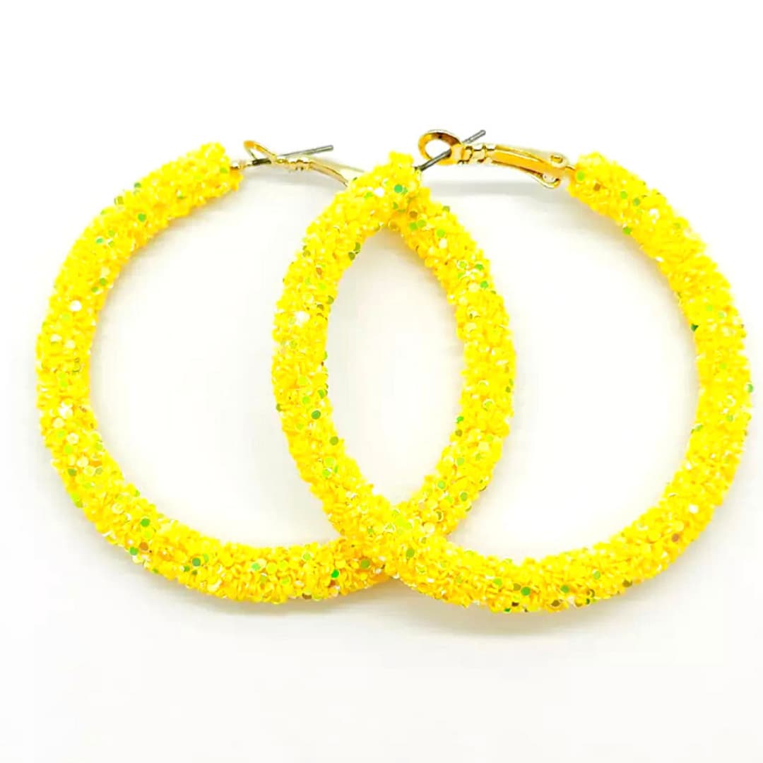 Glittering Large Yellow Sequin Hoop Earrings - Ella Moore