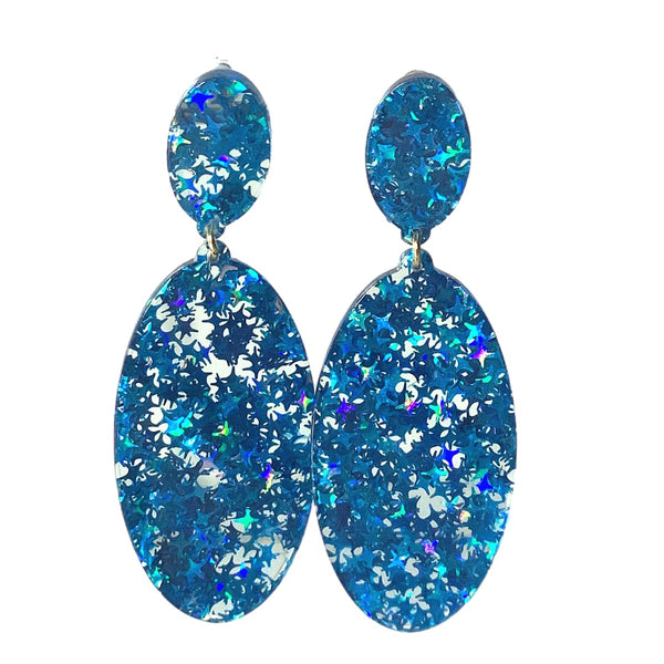 Glitzy Eye-Catching Blue OVAL Acrylic Earrings - Ella Moore