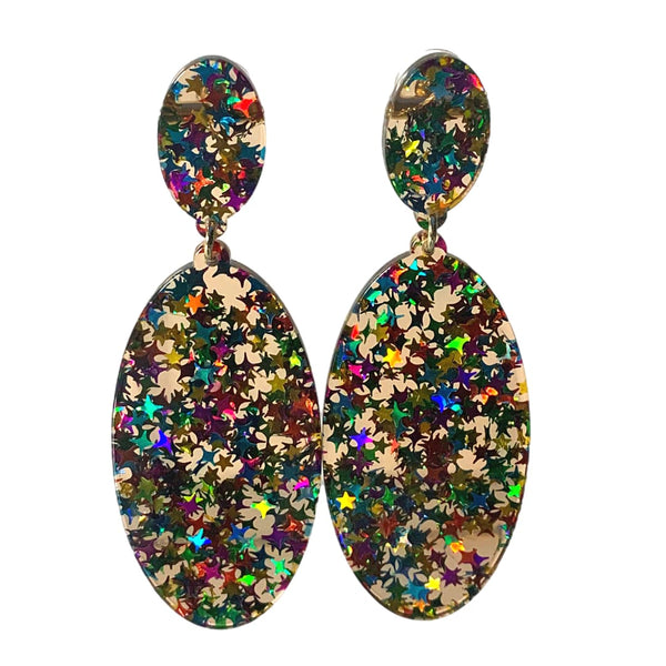 Glitzy Eye-Catching Confetti OVAL Acrylic Earrings - Ella Moore