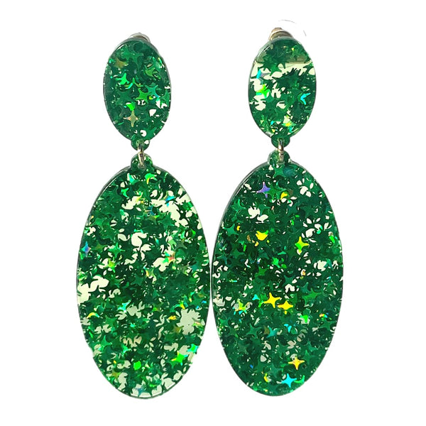 Glitzy Eye-Catching Green OVAL Acrylic Earrings - Ella Moore