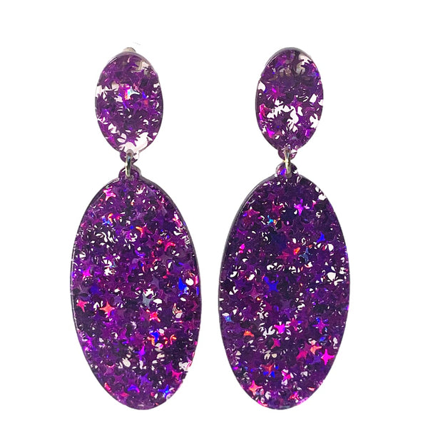 Glitzy Eye-Catching Purple OVAL Acrylic Earrings - Ella Moore