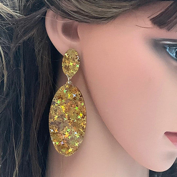 Glitzy Eye-Catching Yellow OVAL Acrylic Earrings - Ella Moore