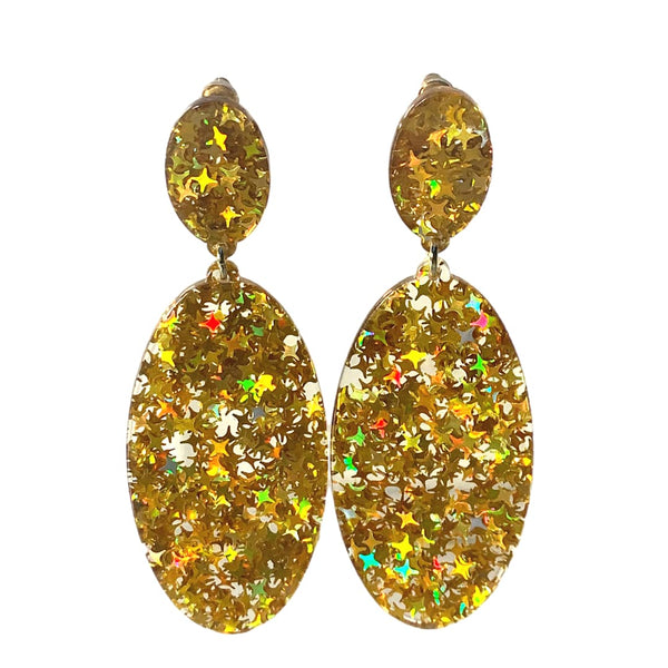 Glitzy Eye-Catching Yellow OVAL Acrylic Earrings - Ella Moore