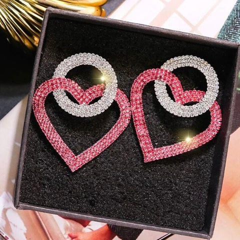 Glitzy Rhinestone Circle and Pink Heart Earrings - Ella Moore