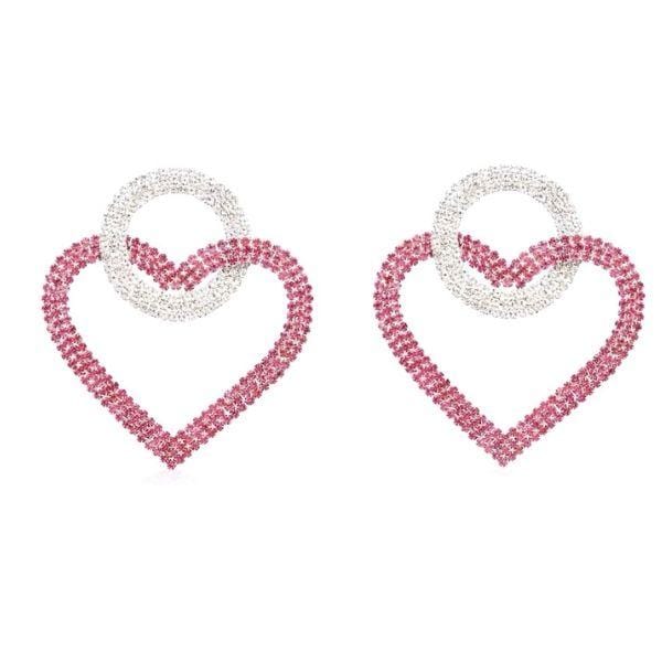 Glitzy Rhinestone Circle and Pink Heart Earrings - Ella Moore