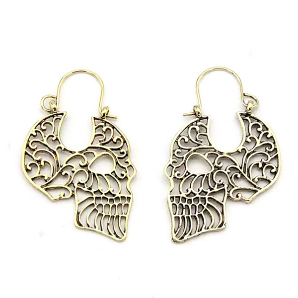 Gold Filigree Skull Hoop Earrings - Ella Moore