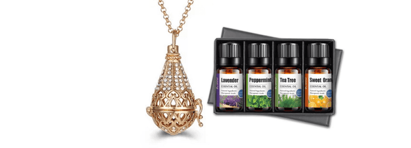 Gold Best Essential Oils Diffuser Aromatherapy Crystal Locket Necklace set - Ella Moore