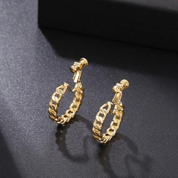 Sophisticated Gold Chain Hoop Clip On Earring - Ella Moore