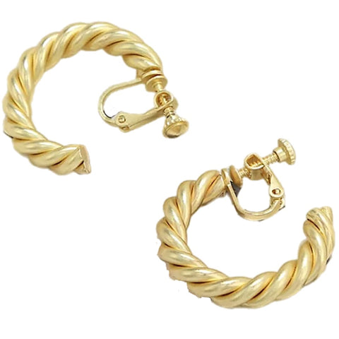 Gold  Classic Twist Hoop Women Clip On Earrings - Ella Moore