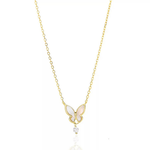 Gold CZ drop Sterling Silver Butterfly Necklace - Ella Moore