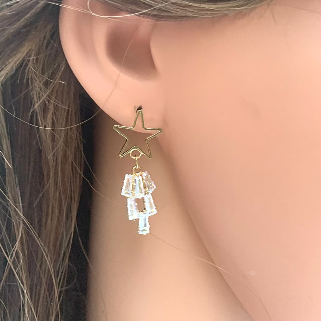 Gold CZ Shooting Star Dangle Earrings - Ella Moore