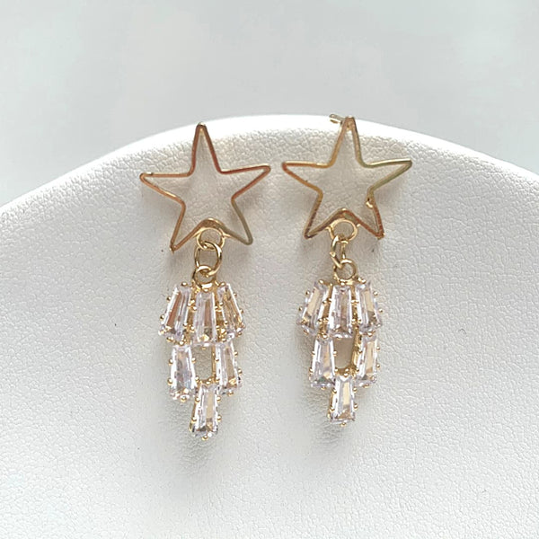 Gold CZ Shooting Star Dangle Earrings - Ella Moore