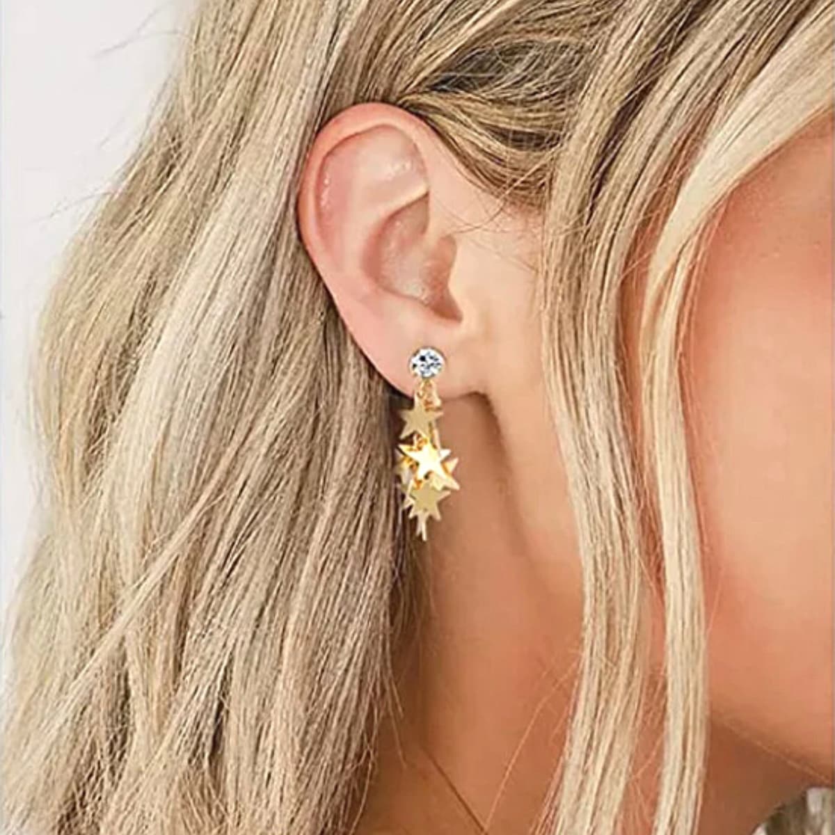 Gold CZ Star Dangling Clip On Earrings - Ella Moore