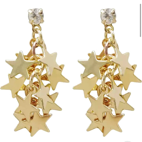 Gold CZ Star Dangling Clip On Earrings - Ella Moore