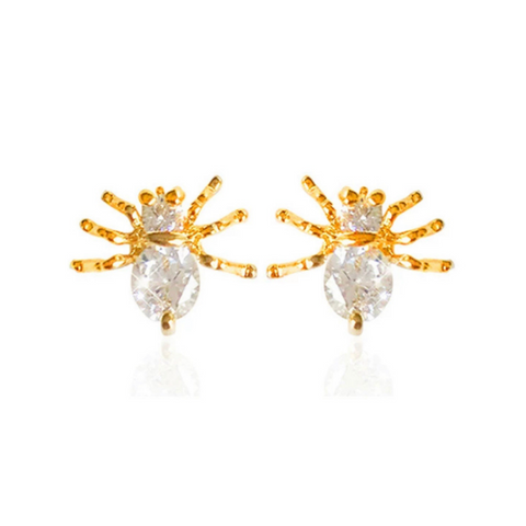 Gold Petite Shimmering CZ Stud Spider Earrings - Ella Moore