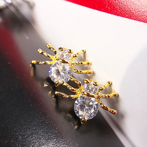 Gold Petite Shimmering CZ Stud Spider Earrings - Ella Moore