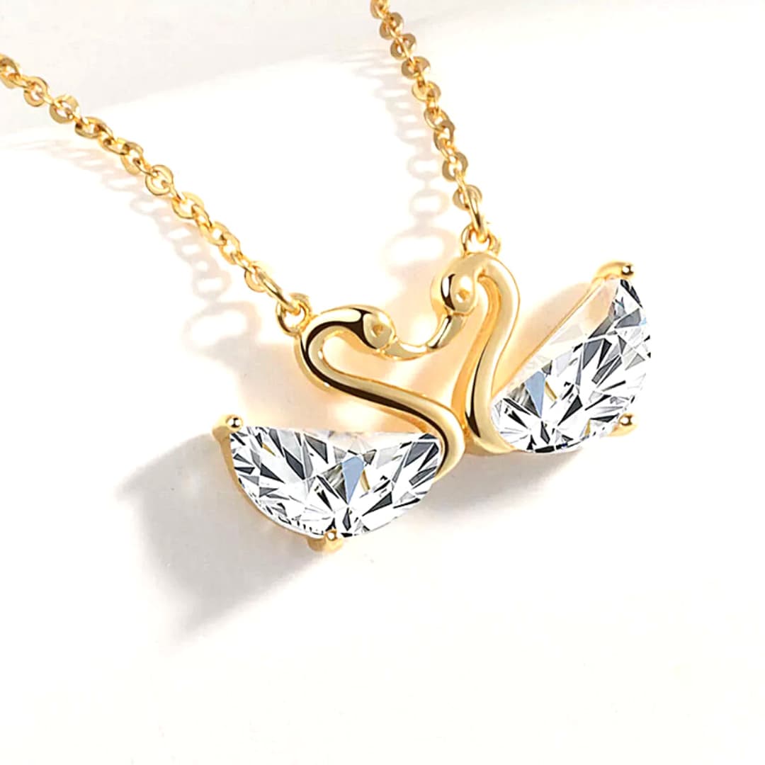 Delicate CZ Swan Sterling Silver Heart Necklace