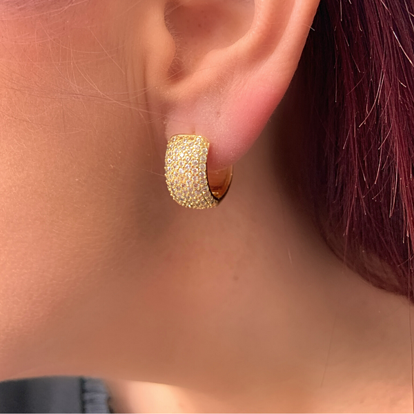 Classy CZ Wide Yellow Gold Huggie Hoop Earrings - Ella Moore