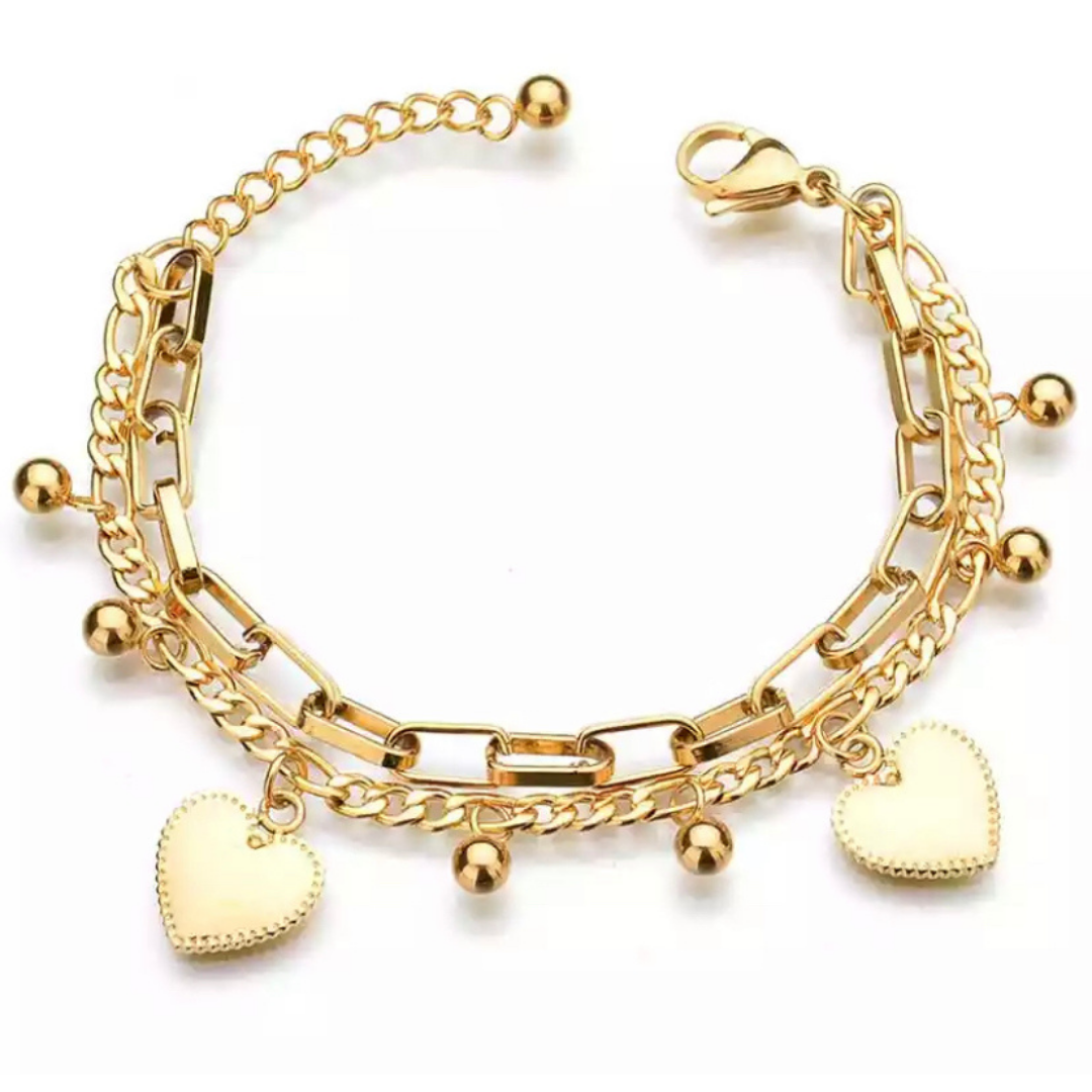 Gold Dreamy Double Heart Charm bracelet - Ella Moore