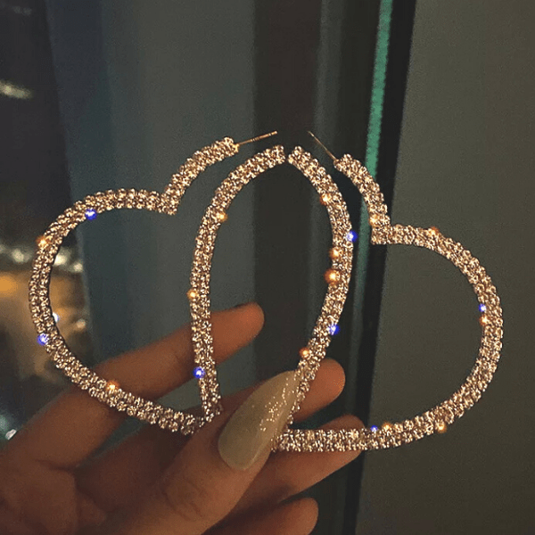 Lavish Bold Rhinestone Silver or Gold Heart Hoop Earrings - Ellla Moore
