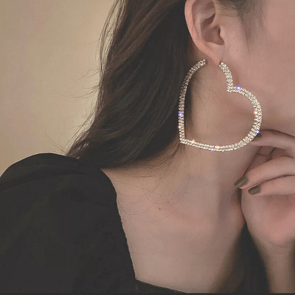 Lavish Bold Rhinestone Silver or Gold Heart Hoop Earrings - Ellla Moore