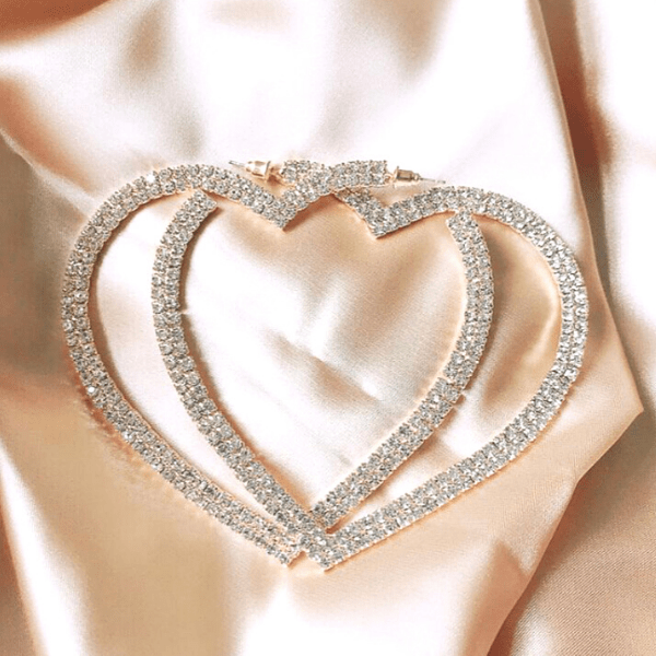Lavish Bold Rhinestone Silver or Gold Heart Hoop Earrings - Ellla Moore